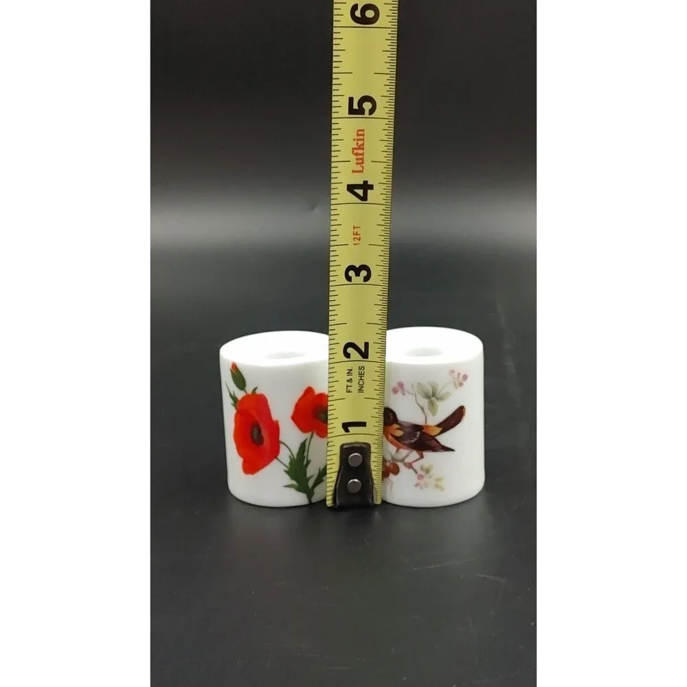 Vintage West German Porcelain Taper Poppy and Bird Candle Stick Holders Lot of 2